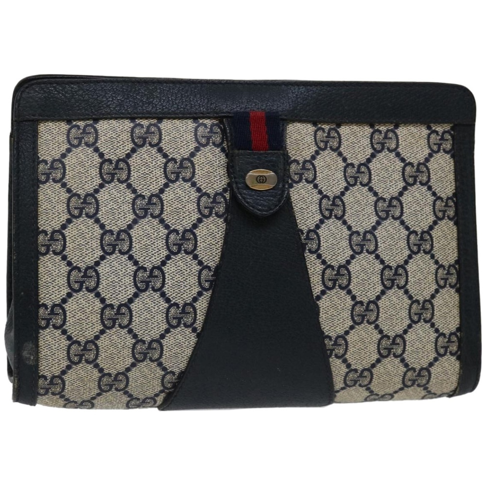 GUCCI GG Supreme Sherry Line Clutch Bag PVC Navy Red 89 01 032 Auth 66429 - Picture 1 of 16